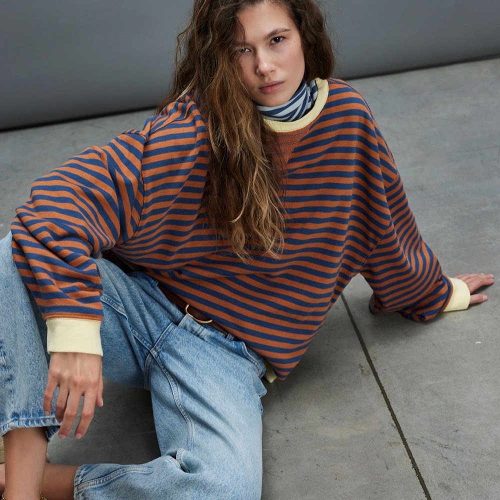 Free People Classic Striped Oversized Crewneck